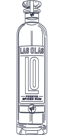 Line drawing of a bottle labeled 'Las Olas Premium Spiced Rum' on a white background