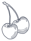 Line drawing of two cherries on a white background