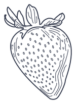 Black and white line drawing of a strawberry
