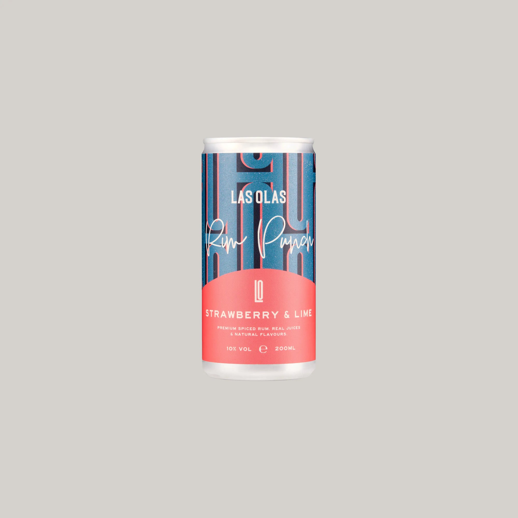 Can of Las Olas rum punch with strawberry and lime flavour on a grey background