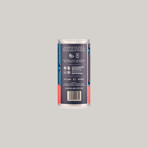 las olas rum punch Can with rear label showing on a grey background