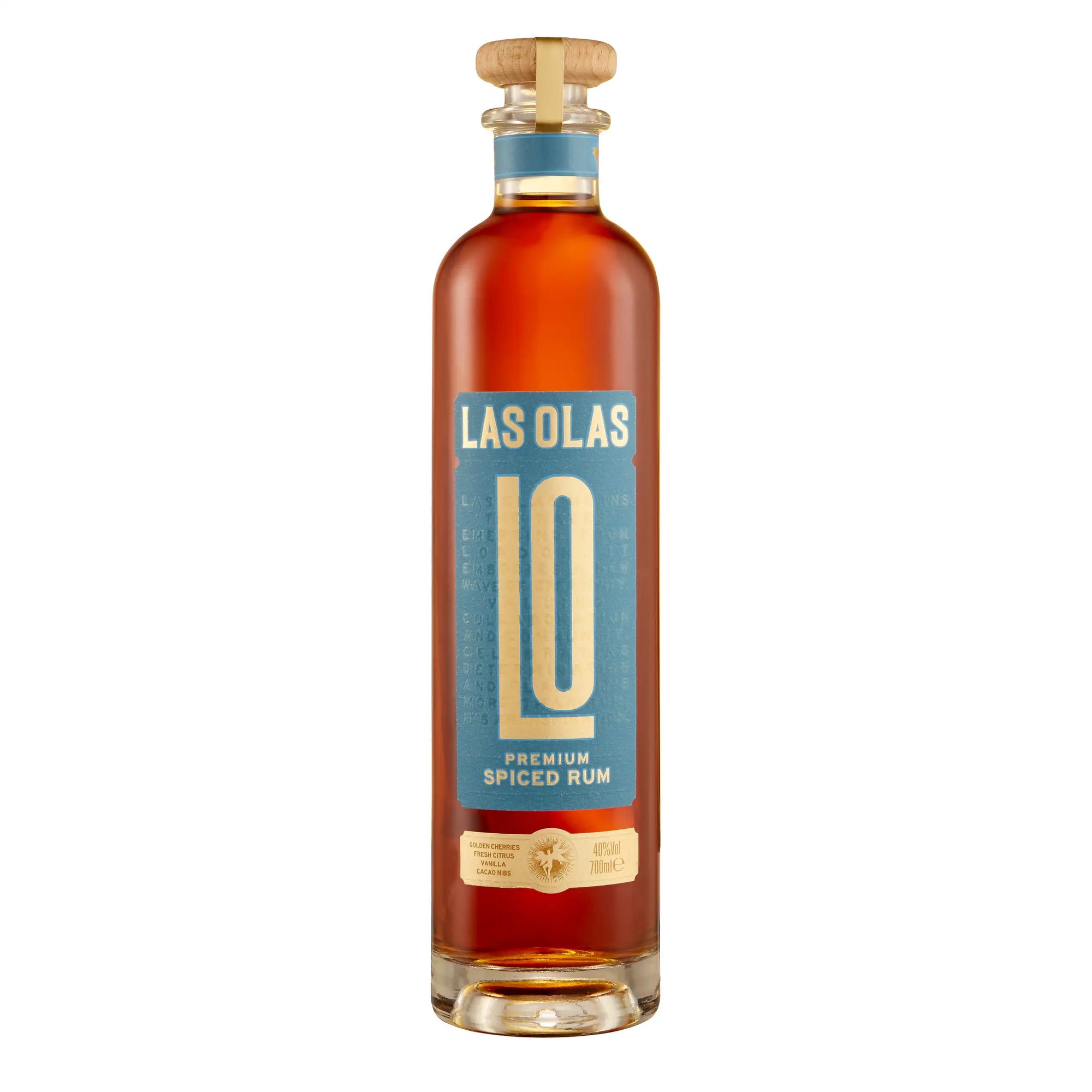 Bottle of Las Olas Premium Spiced Rum on a white background