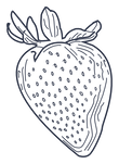 Black and white line drawing of a strawberry